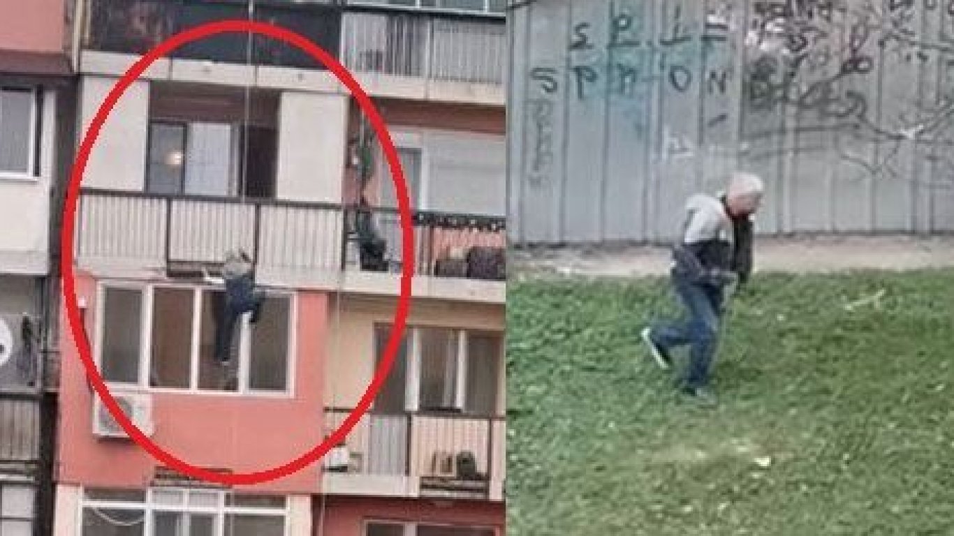 Белокос мъж се спусна по въже от 6-ия етаж в Оряхово (видео)