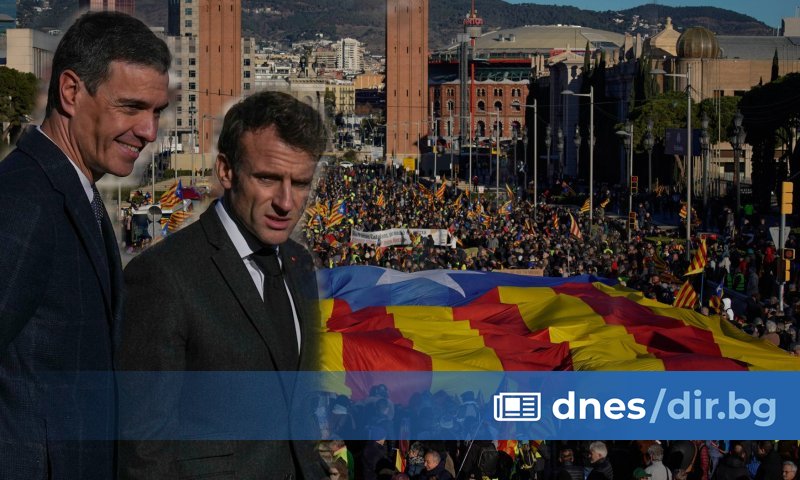 Президентът на Франция Еманюел Макрон и премиерът на Испания Педро