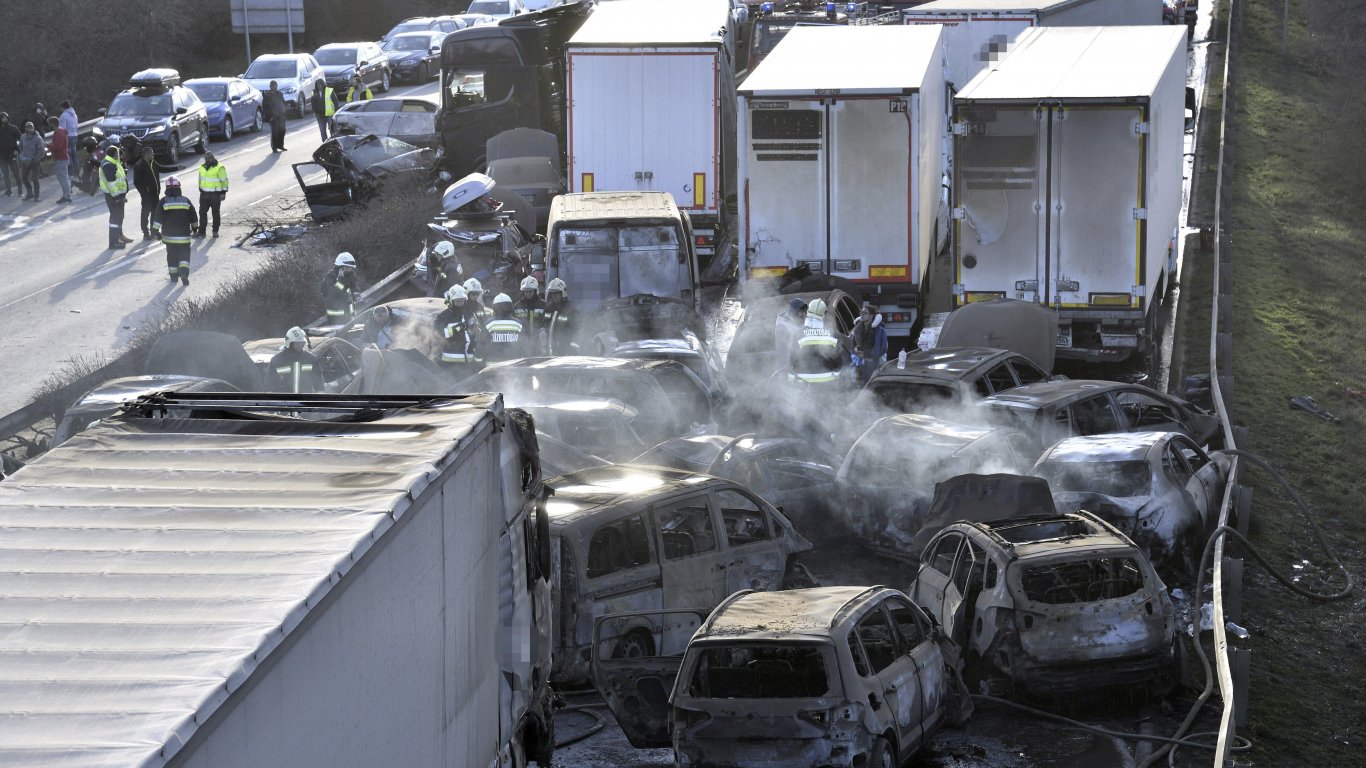 Тежка верижна катастрофа с над 40 автомобила в Унгария, има пожар и много ранени (снимки)