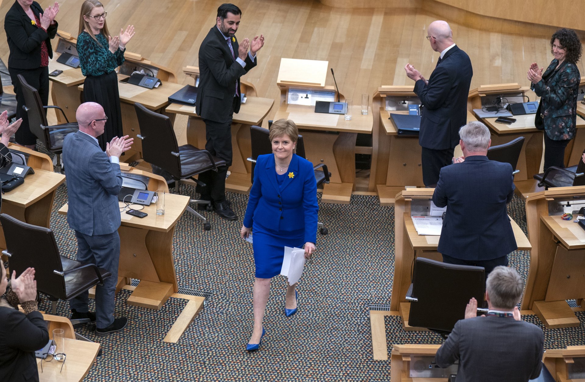 Никола Стърджън след последната си реч в парламента на Шотландия в качеството си на първи министър на страната, 23 март 2023 г.