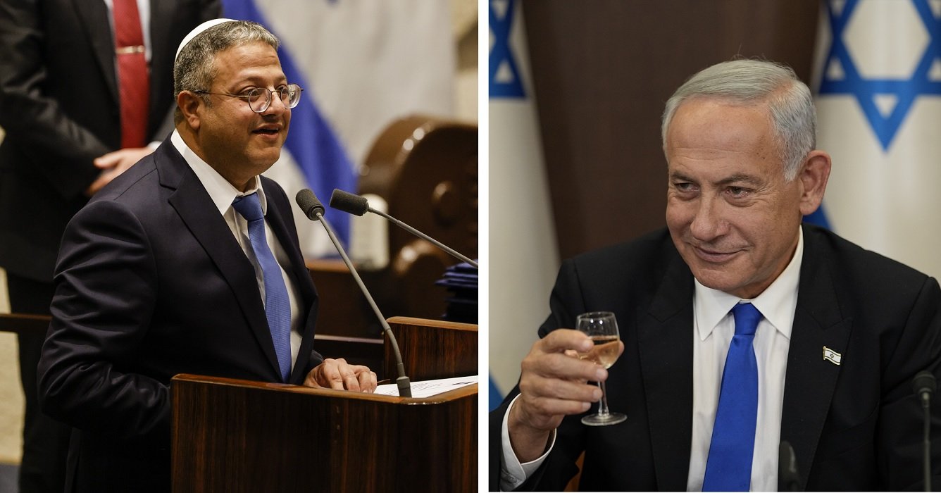 Намерението на премиера пръв обяви неговият коалиционен партньор лидерът на "Еврейска сила" Итамар Бен-Гвир (л)