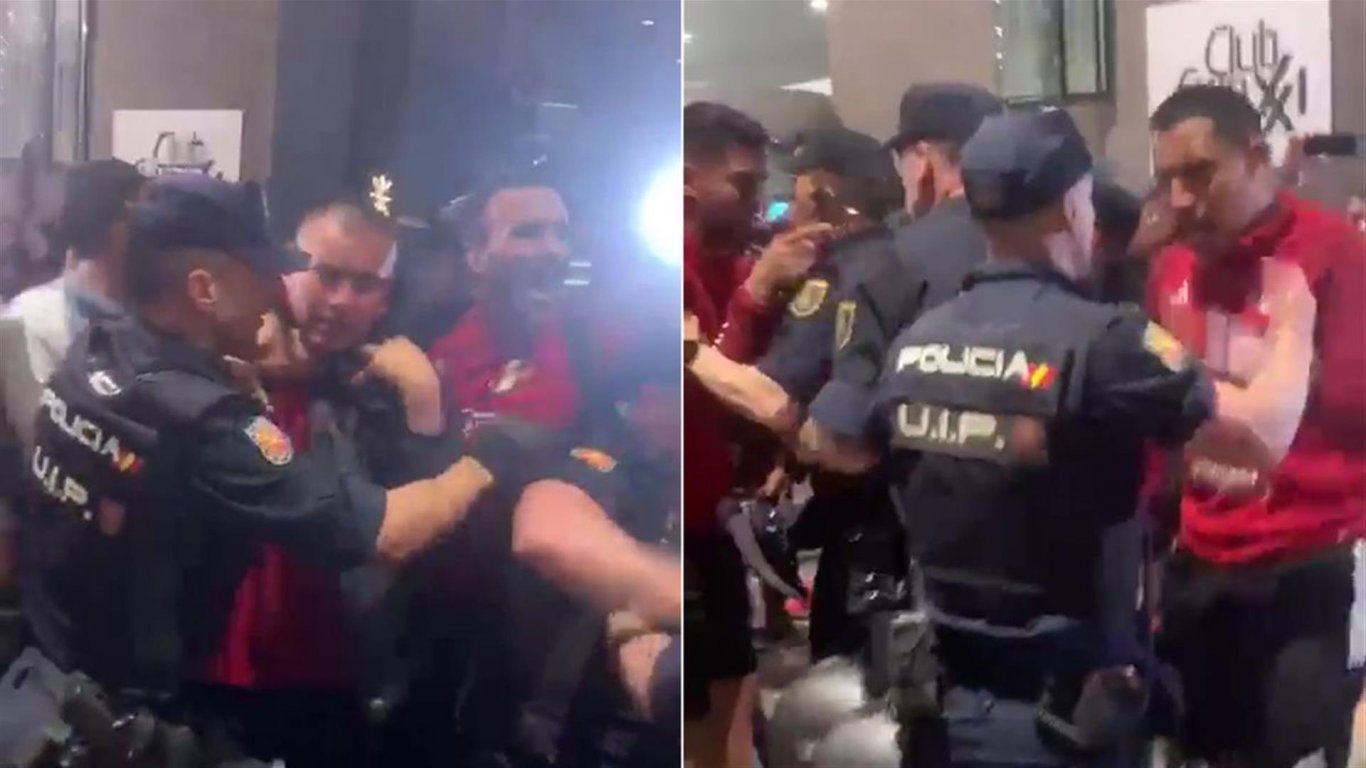 Огромен скандал в Мадрид: Перуански национали се млатиха с полицията (Видео)