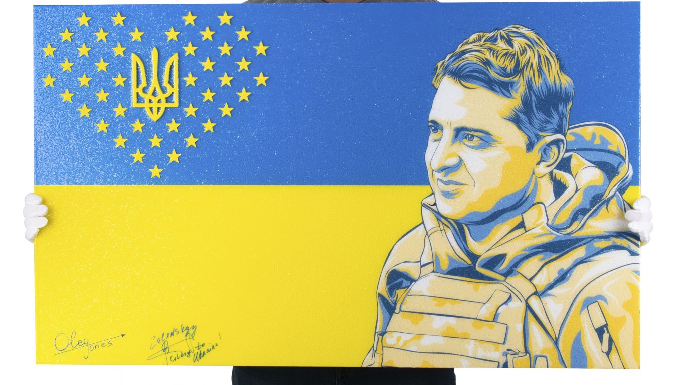 Портрет на Зеленски с негов автограф, се продава на търг в Бостън в помощ на Украйна