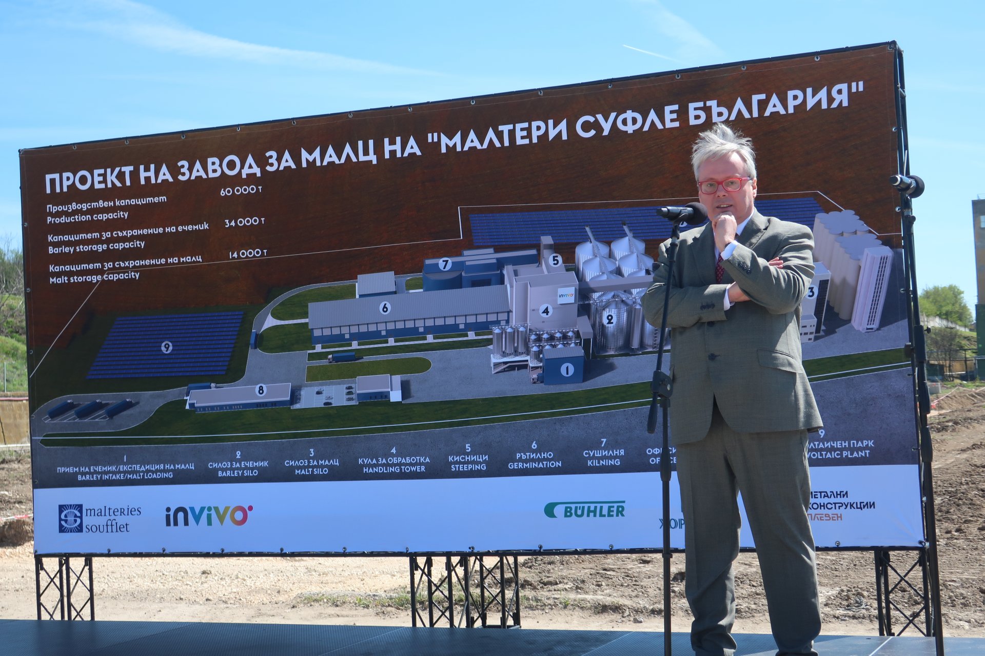 Посланикът на Франция в България Жоел Мейер говори на фона на проекта за новия завод