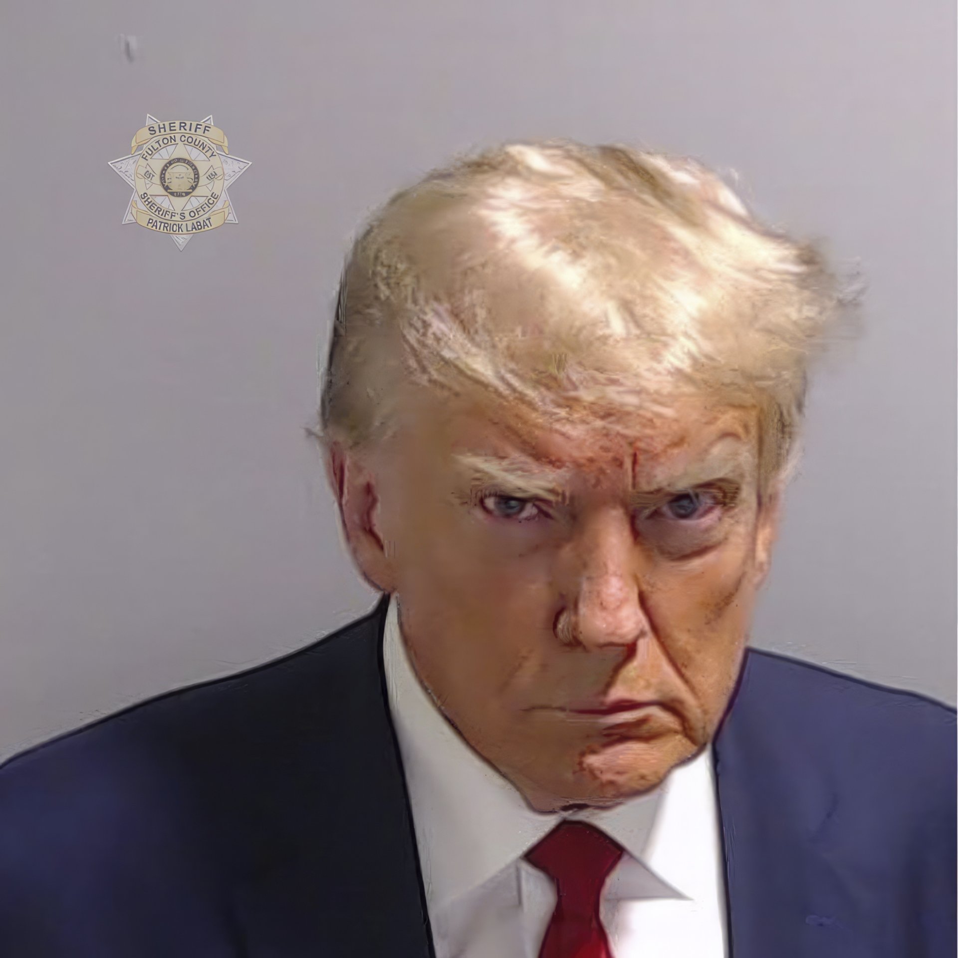 Арестантската снимка на Доналд Тръмп, предоставена на АП от шерифската служба на окръг Фултън