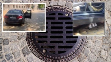 Решетка от шахта проби купето на кола в центъра на София (видео)