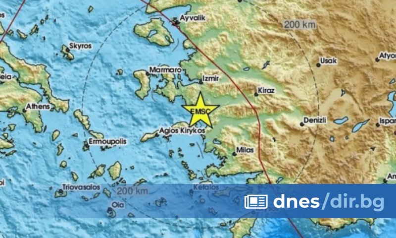 Трусът е регистриран в района на залива на Кушадасъ в