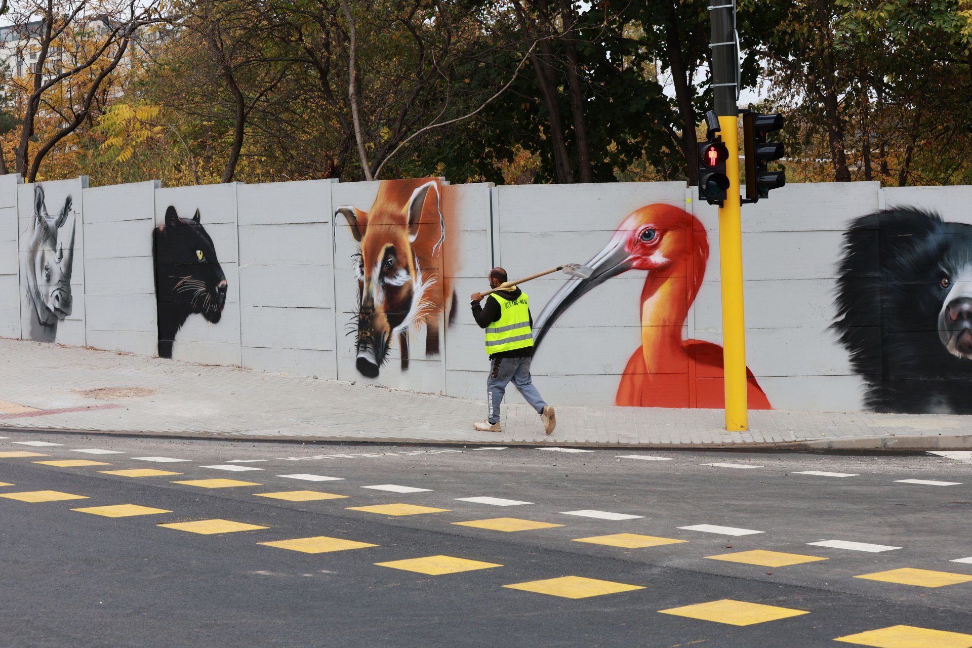 Стената към зоопарка е изрисувана с неговите обитатели
