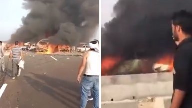 На снимки качени в социалните мрежи се вижда преобърнат камион