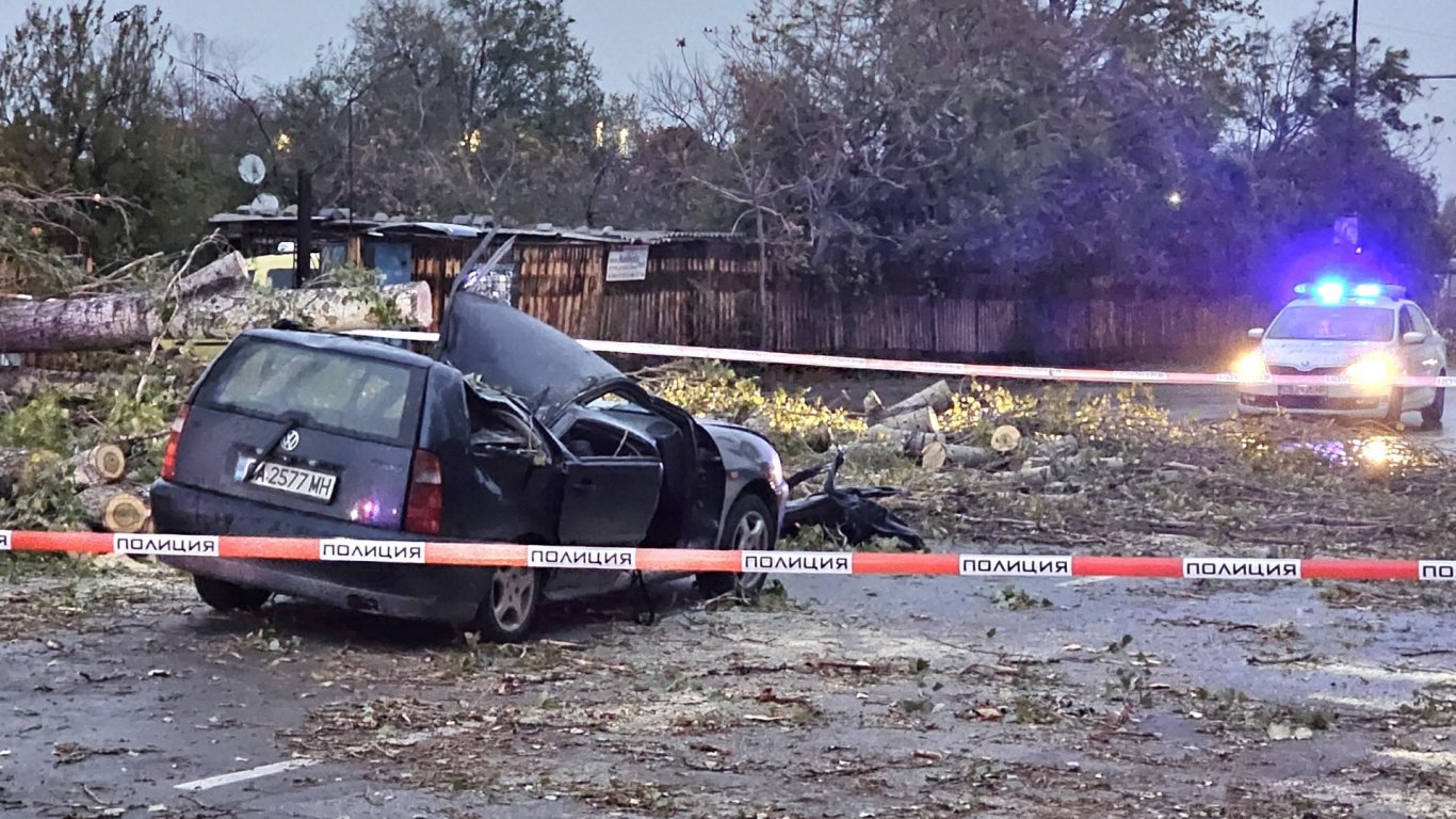Силният вятър взе жертва в София, дърво падна върху кола и уби мъж (снимки)