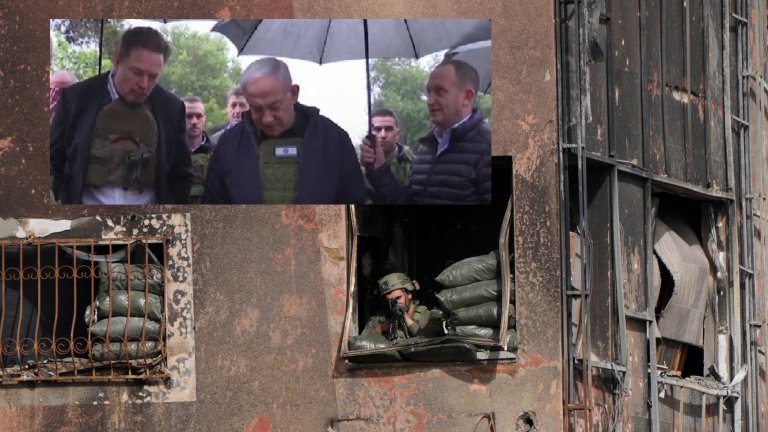 Нетаняху разведе Мъск сред развалините на най-тежко атакувания кибуц от "Хамас" (видео)