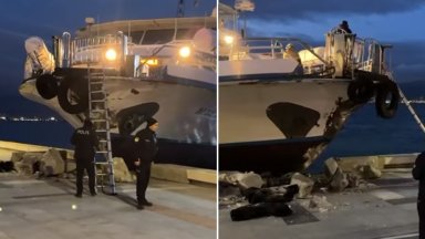 Кораб се блъсна в крайбрежната зона в турския град Измир (видео)