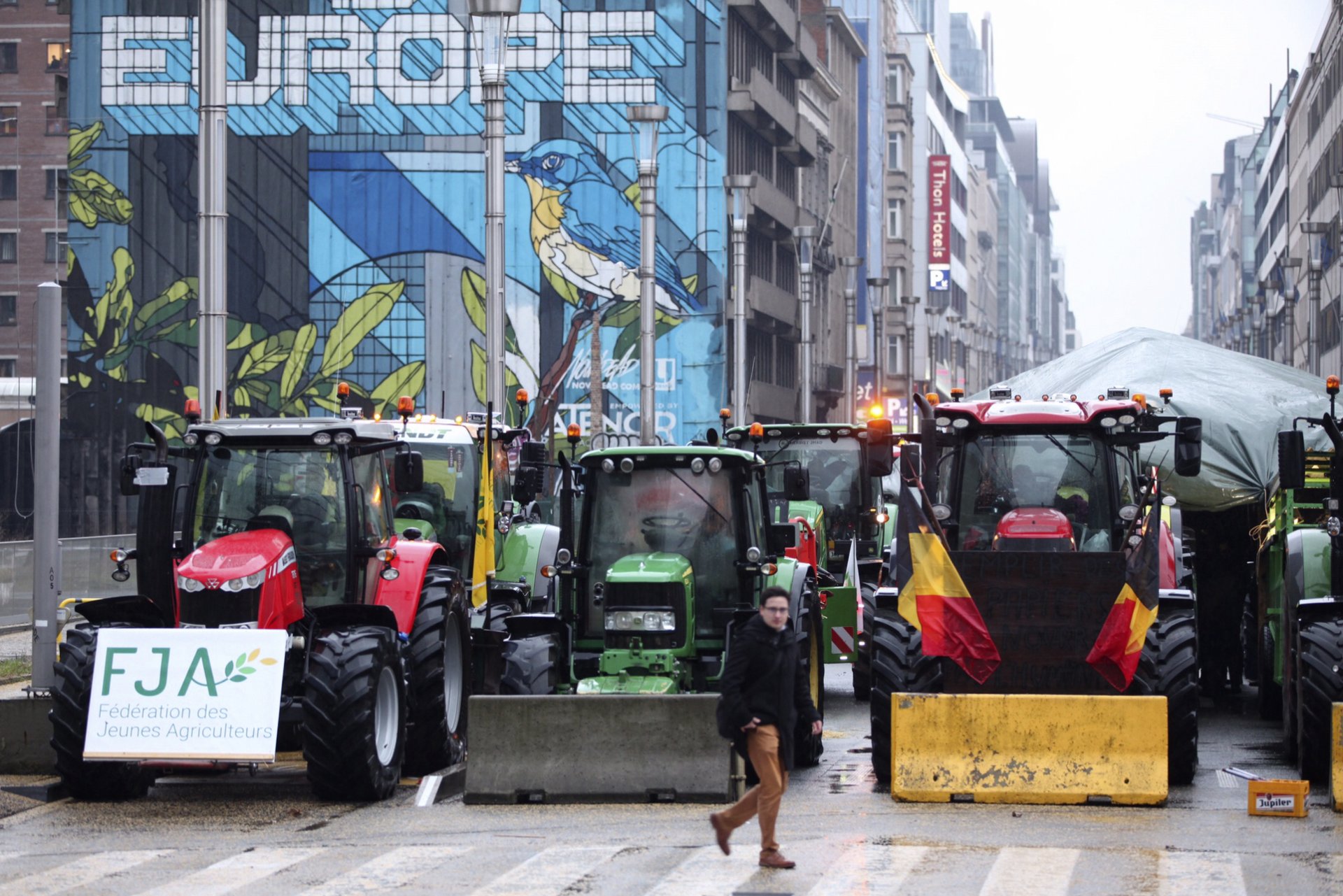 Протест на фермери с трактори в Брюксел, 26 февруари 2024 г.