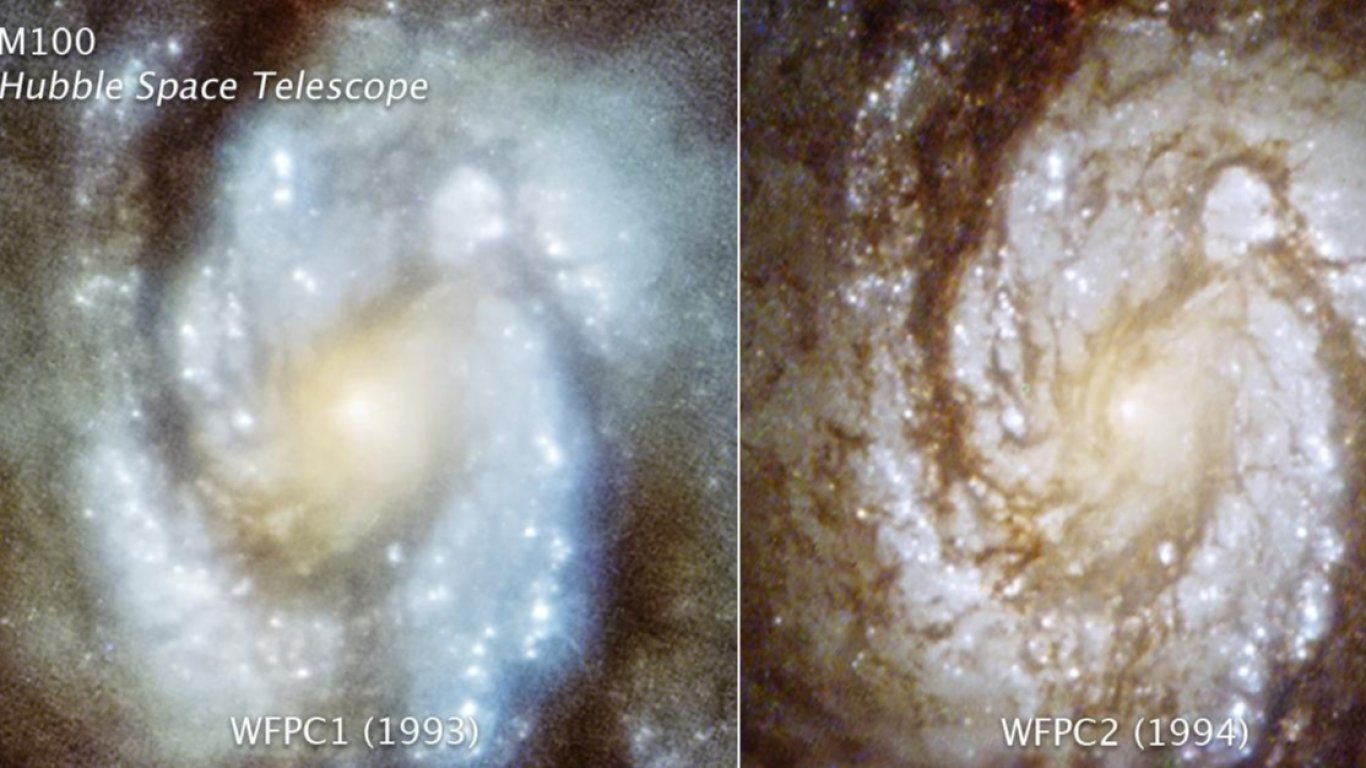 Снимка преди и след ремонта на телескопа