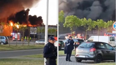 Огромен пожар погълна мол с 1400 магазина във Варшава (видео)