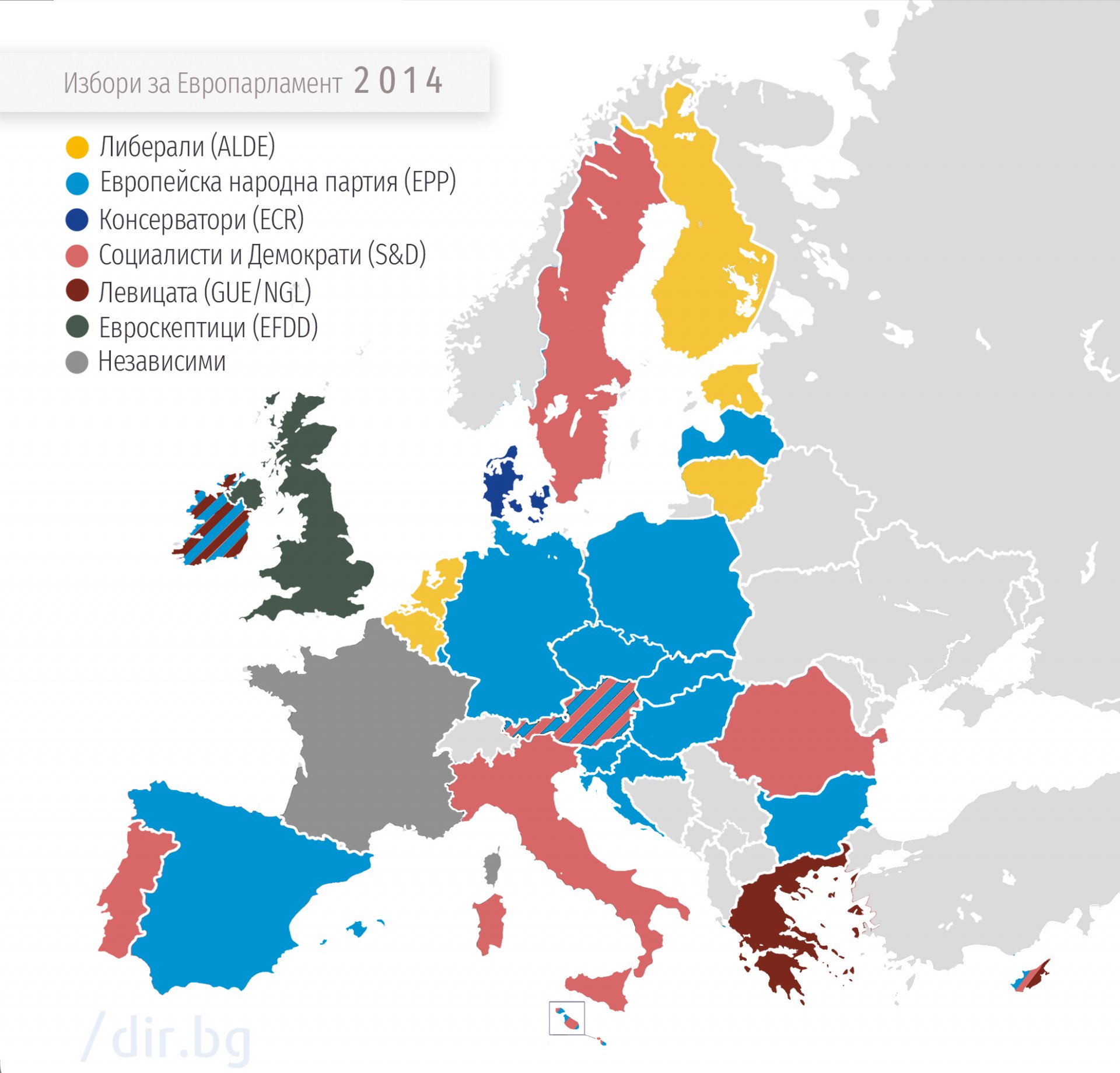 Водещите партии по държави на Евровота през 2014 г.