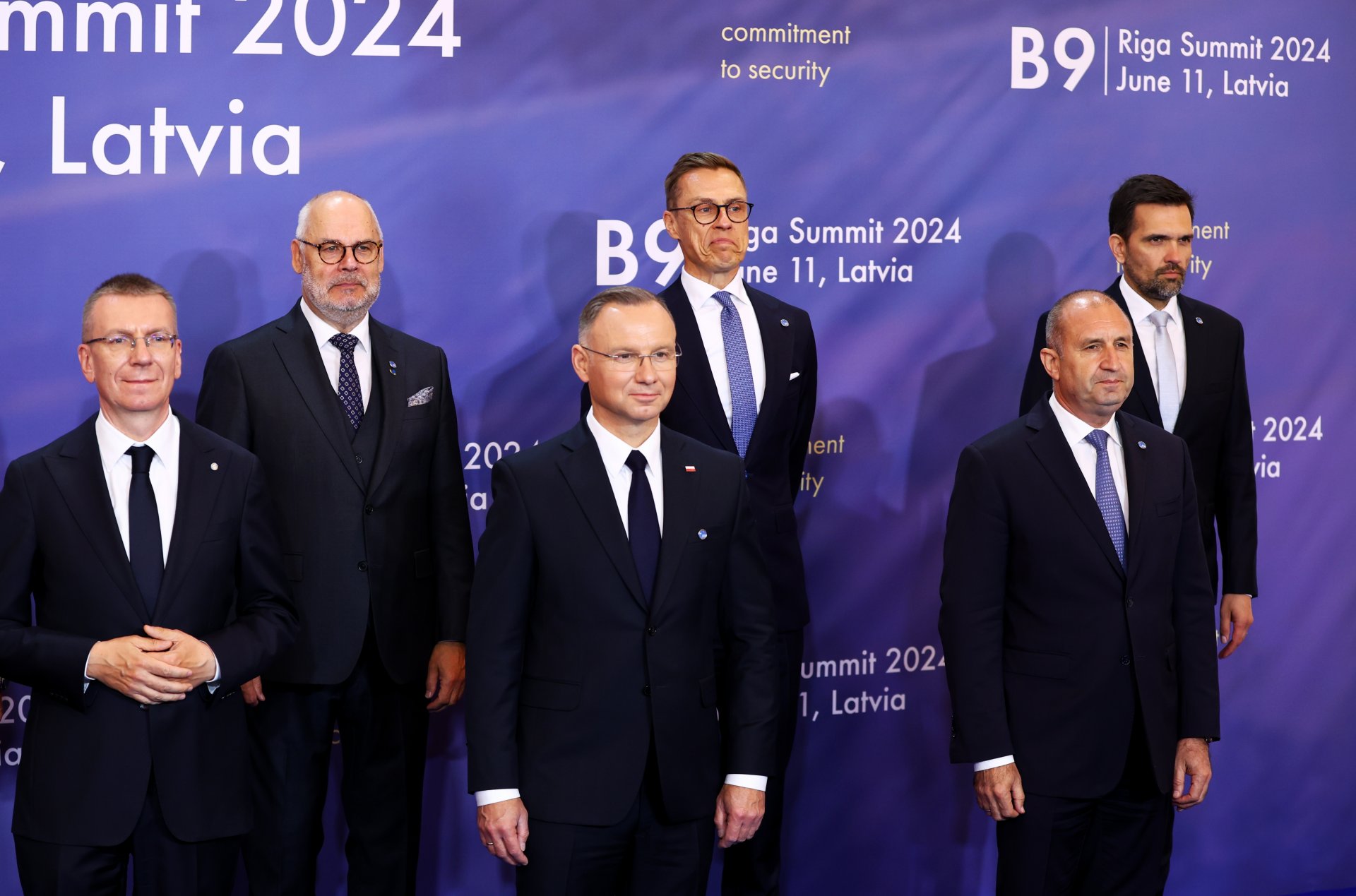  На снимката (от ляво надясно, на преден план): президентът на Република Латвия Едгарс Ринкевич, президентът на Република Полша Анджей Дуда, президентът на Република България Румен Радев