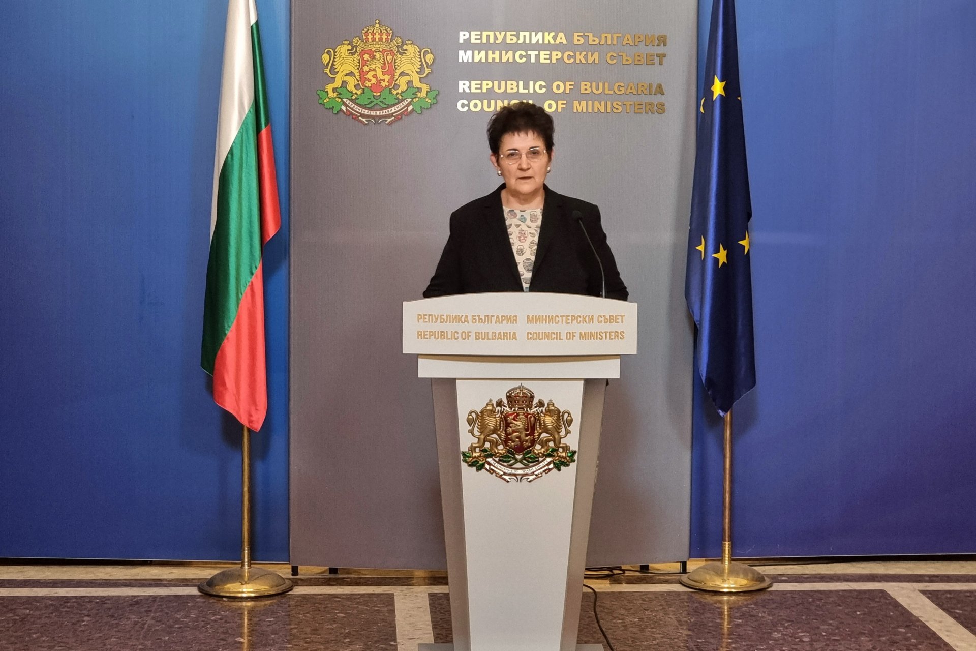 Служебният вицепремиер и министър на финансите Людмила Петкова дава брифинг в Министерския съвет по темата за присъединяване на страната ни в еврозоната