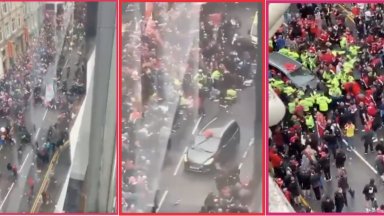 Видео показва момента, в който автомобилът помита феновете на "Ливърпул"