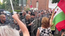 Напрежение пред Столична община, жандармерия възпря протеста да доближи, гориха знаме на ЕС