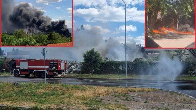 Огромен пожар в строителна борса във Варна, запали се и покривът на Техническия университет (видео)