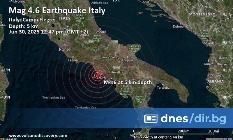 Силно земетресение разтърси Неапол, предаде АНСА. Виж още Засилената активност