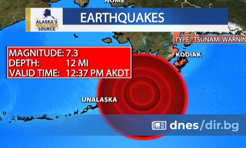 Земетресение с магнитуд 7,3 разтърси полуостров Аляска, съобщи Националната метеорологична