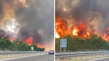 Все повече се разраства огромният пожар край АМ Тракия На
