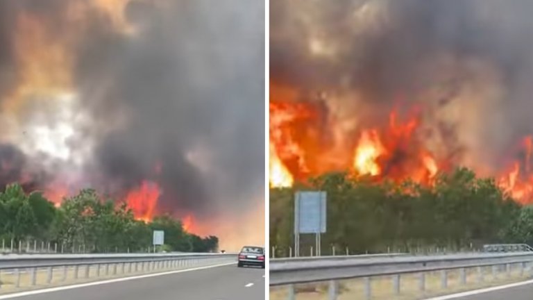 Вижте как огнената буря поглъща АМ "Тракия" (видео)
