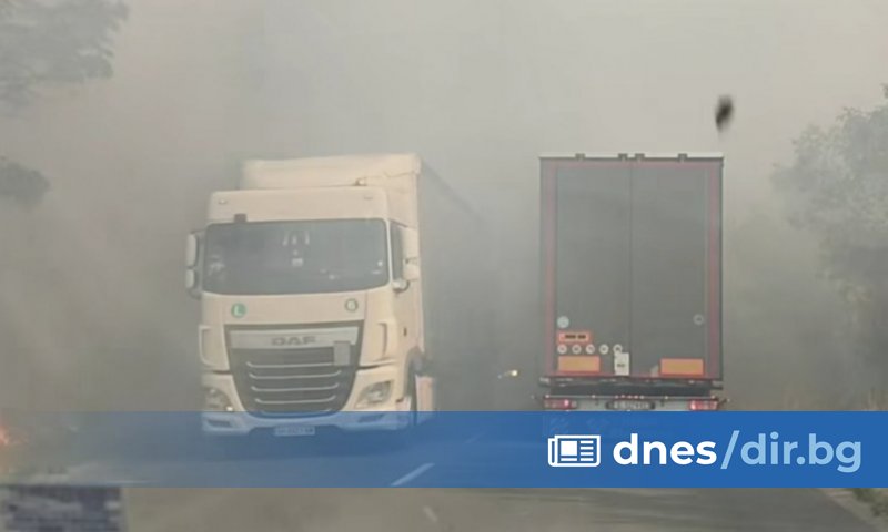 Голям пожар избухна край международния път Е-79 край Враца и