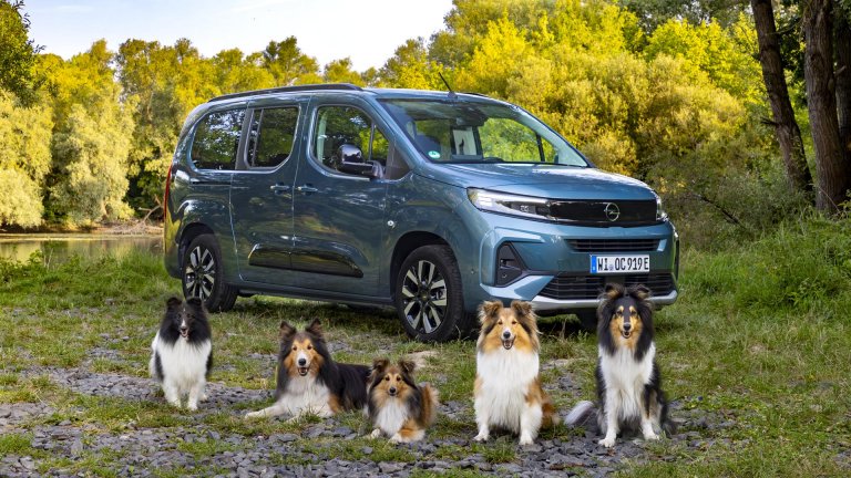 Opel Combo Electric качва 5 човека плюс 5 шетландски овчарки