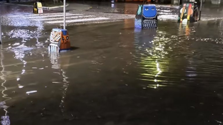 Проливен дъжд наводни Варна и затвори автоподлези (видео)