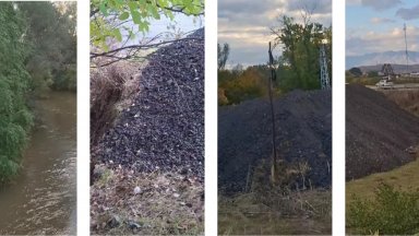 Асфалтовата планина на брега на река Тунджа край сливенското село