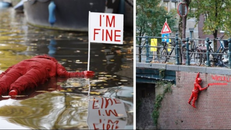 Червени фигури се давят в каналите на Амстердам