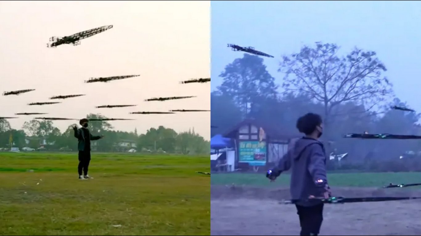 Китаец създаде рояк от "летящи мечове"