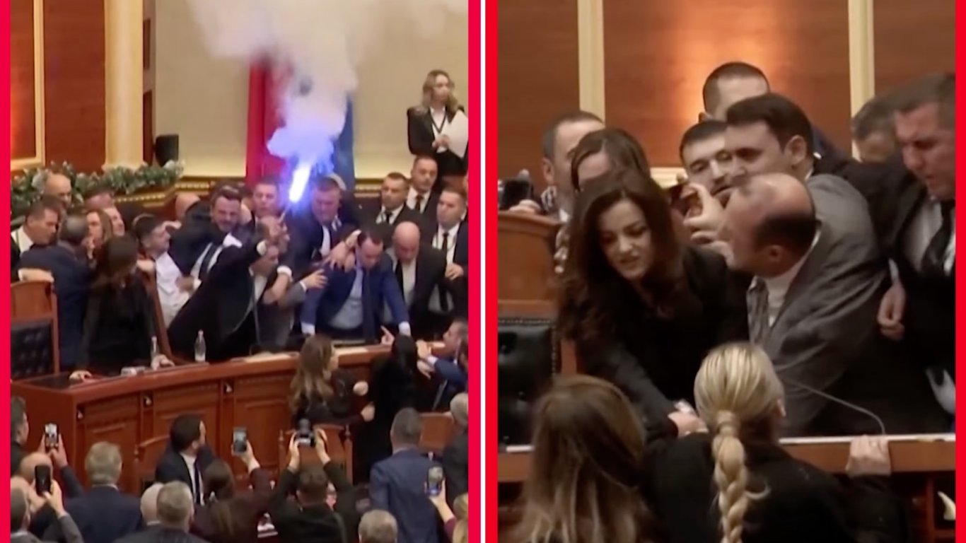 Хаос, горящи факли и бой между депутати и гвардейци в албанския парламент (видео)