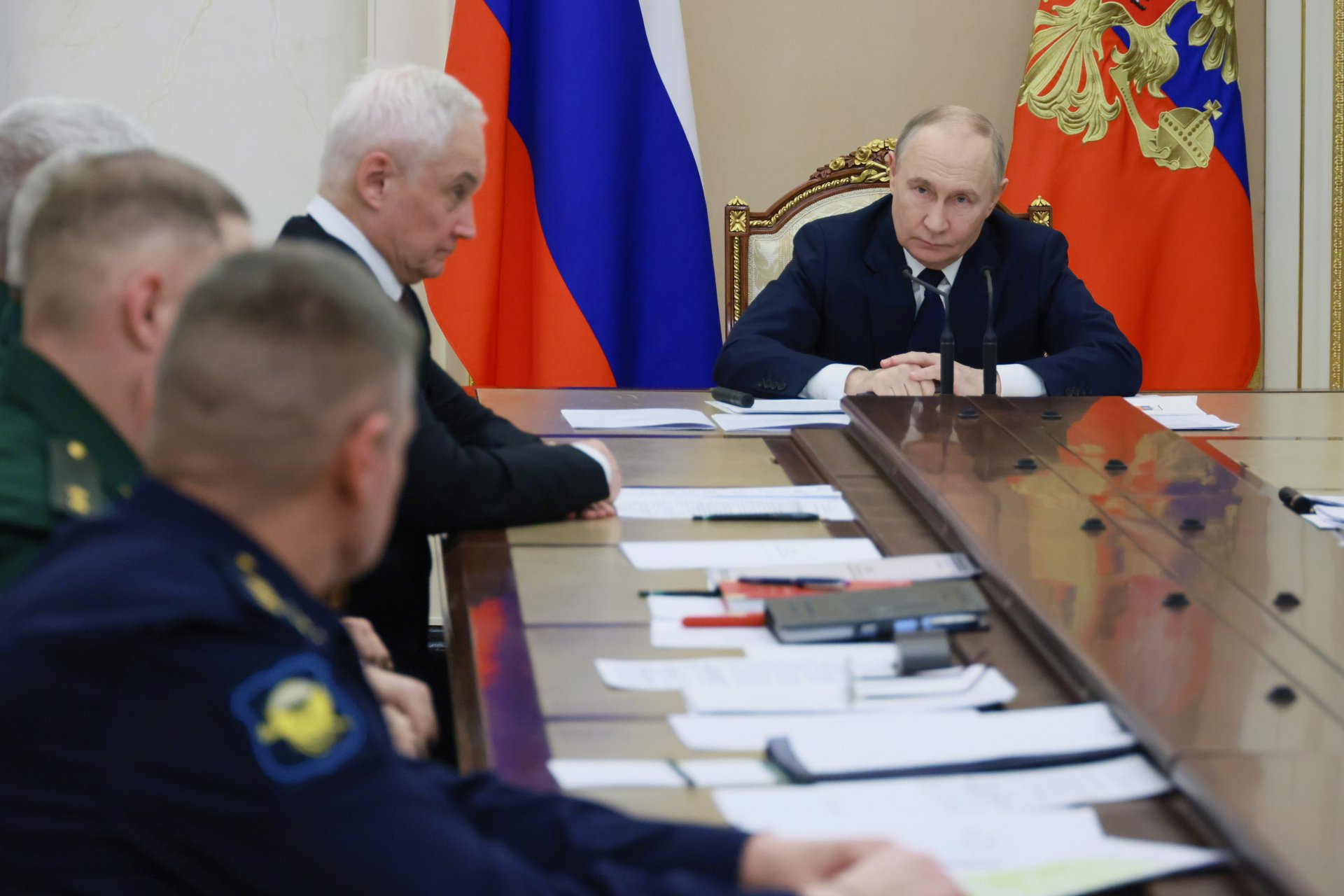 Путин присъства на среща с висши военни офицери в Кремъл в Москва, Русия, понеделник, 29 декември 2025 г. 
