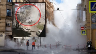 Работник излетя във въздуха от гейзер на водопровод в Солун, още 3-ма пострадаха (видео)