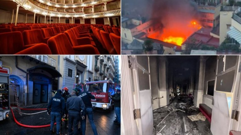 Огромен пожар унищожи историческия театър "Саназаро" в центъра на Неапол