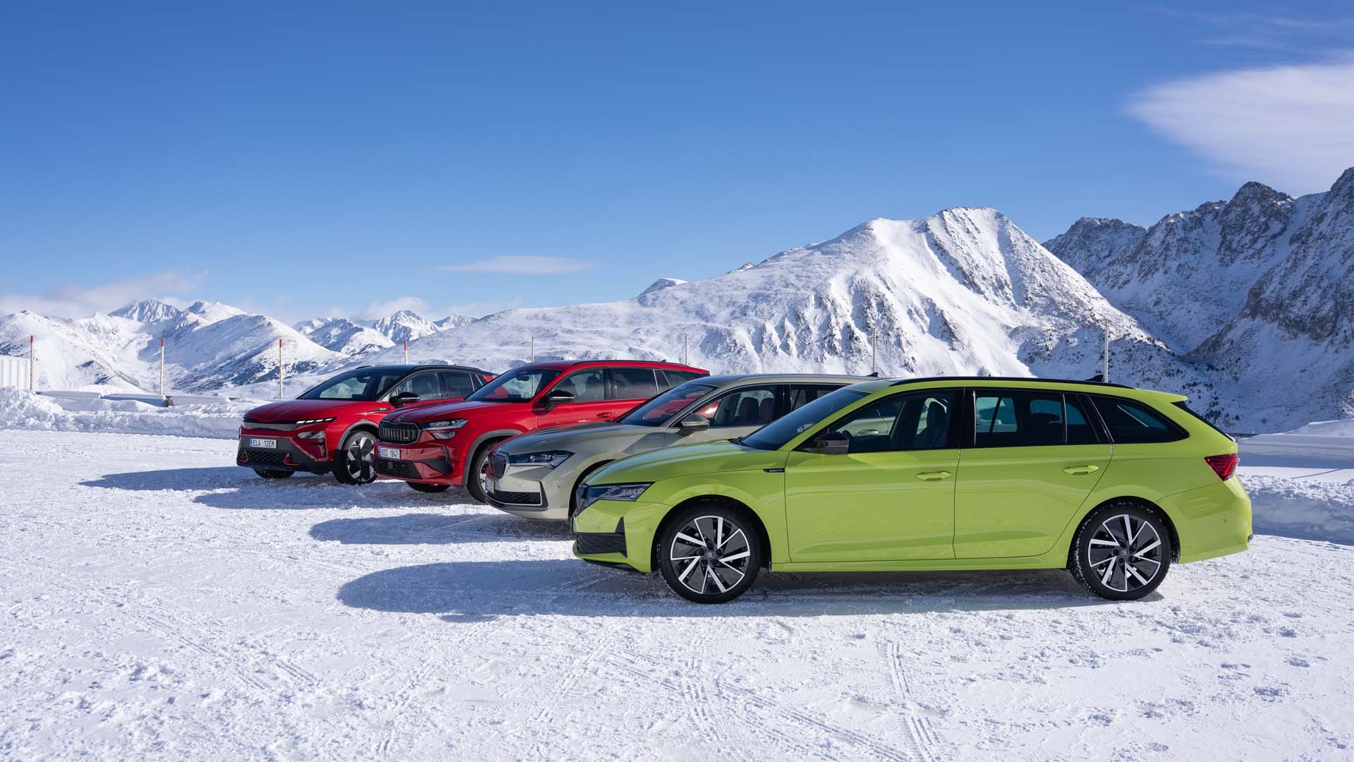 Skoda Elroq, Skoda Kodiaq RS, Skoda Superb Combi 4x4 и Skoda Octavia 4x4