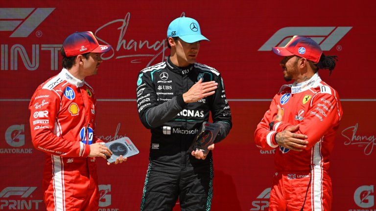 Ръсел се пребори с двата болида на "Ферари" и спечели спринта в Китай