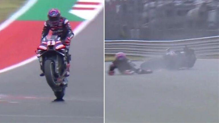 Победи и се преби при празнуването. Moto GP не помни такъв случай (Видео)