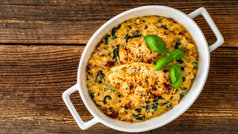 Пилешко с ориз и спанак