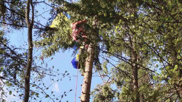 Отряд на ПСС спаси парапланерист, заплел се в дърво (снимки)