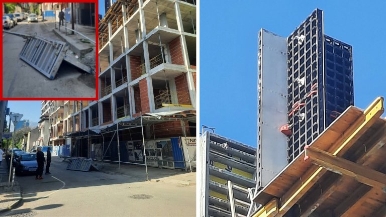 Кофраж се стовари от 5-ия етаж на строеж в центъра на София (снимки)