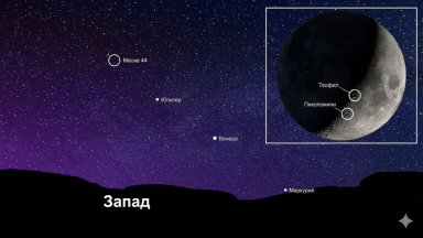 Луната и три планети се подреждат в рядка нощна небесна конфигурация
