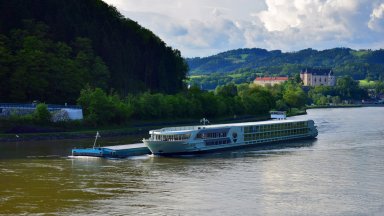 Круизен кораб с близо 240 души на борда заседна в Дунав напът за Видин (видео)