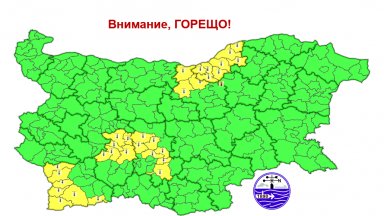 Жълт код за високи температури в 5 области в понеделник