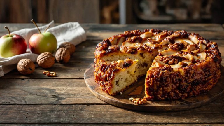 Ябълков сладкиш с орехи и карамелена коричка