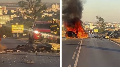 Двама загинаха при катастрофа край Ямбол, едната кола е изгоряла (снимки)